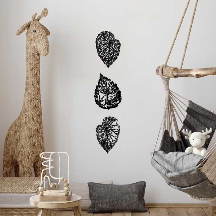 Wallity Detailed Leaves - 512 Escultura de pared de metal Negra